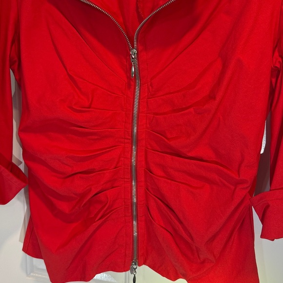 Joseph Ribkoff jacket 3/4 sleeve Red Zip-Up cardigan top ruched stretch *read 18 - Picture 6 of 17